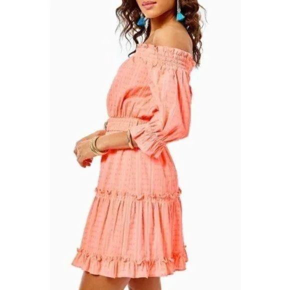 NWT Lilly Pulitzer Louisa Orange Mini Dress Size Small Off The Shoulder
